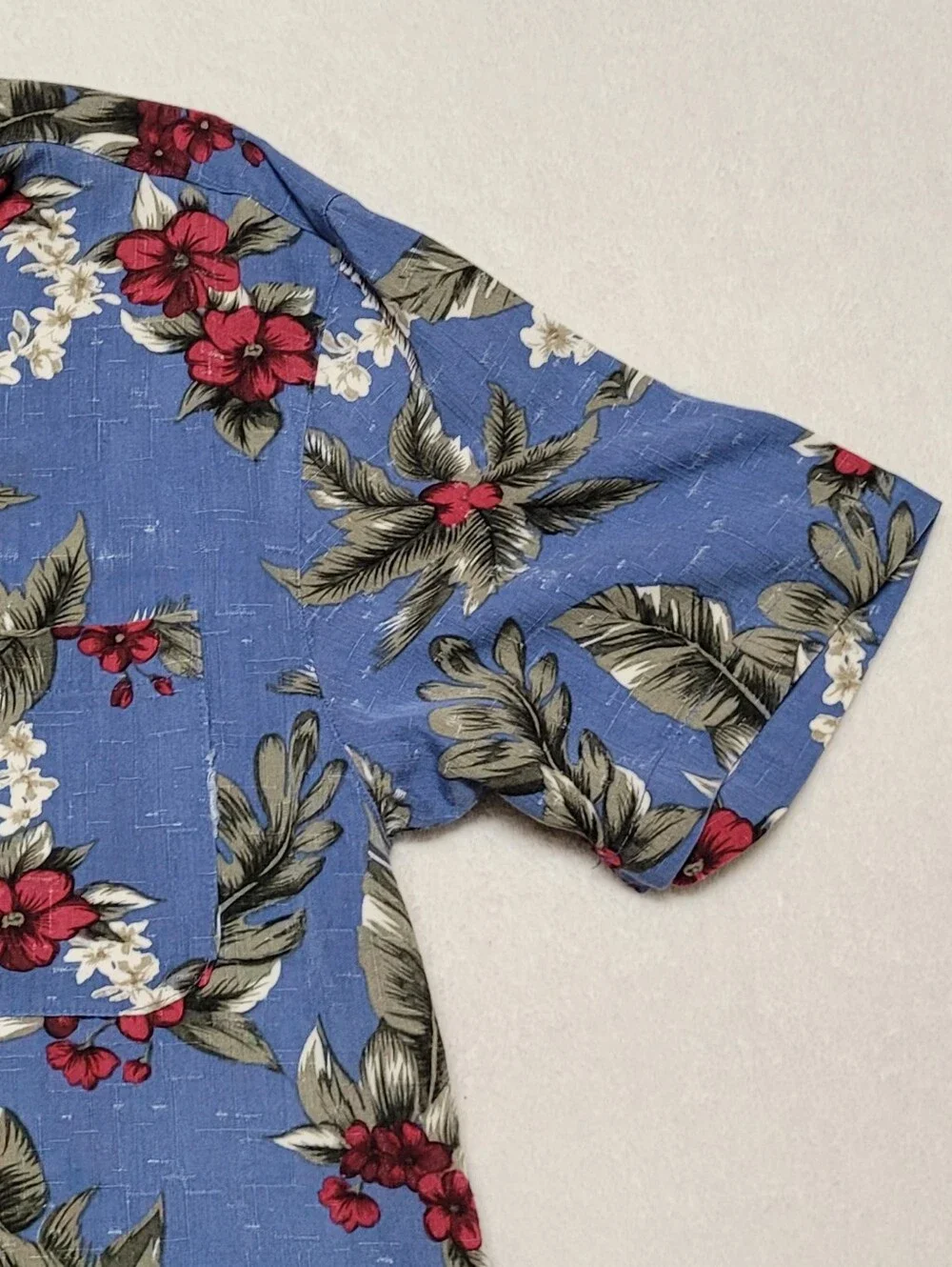 Bobby Cobb Vintage Caribbean Joe Blue Tropical Barkcloth Print Button Up Shirt